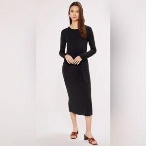 Three Dots NWT SZ M Karen Dress with Tie Waist in Black